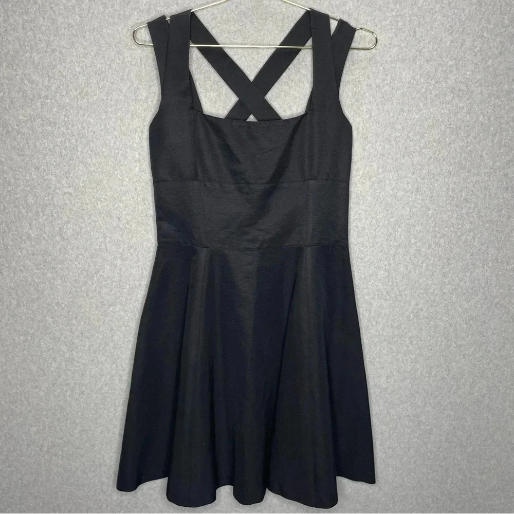 Reiss Black Cross-Strap Fit & Flare Mini Dress